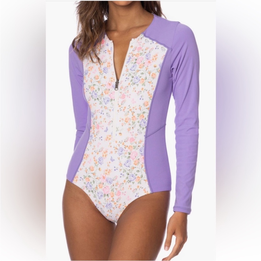 Maaji Purple and Floral Zip One Piece Swimsuit
